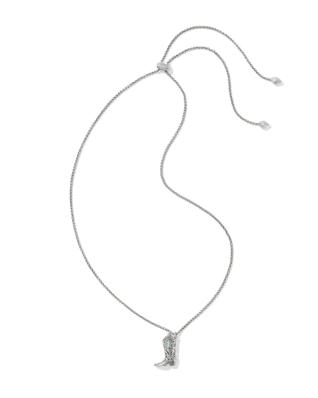 Beau Boot Vintage Silver Small Long Pendant Necklace in Sea Green Chrysocolla