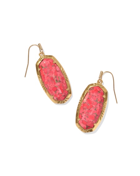 Elle Vintage Gold Etch Frame Drop Earrings in Bronze Veined Red Magnesite