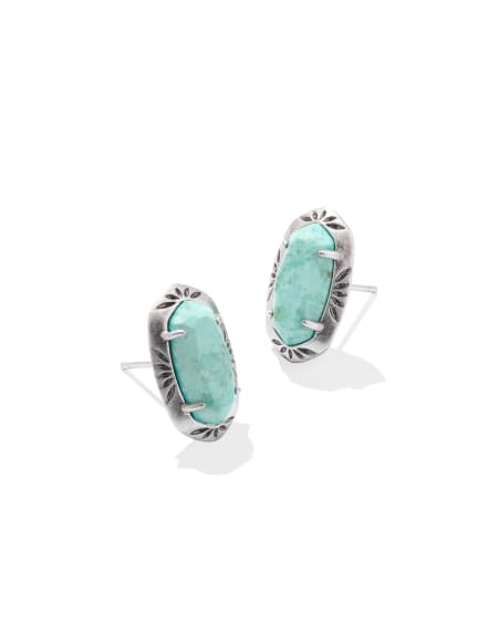 Ellie Vintage Silver Etch Frame Stud Earrings in Sea Green Chrysocolla
