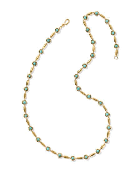 Ida Vintage Gold Long Strand Necklace in Variegated Turquoise Magnesite