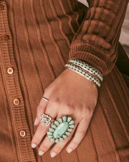 Ida Vintage Silver Cuff Bracelet in Sea Green Chrysocolla