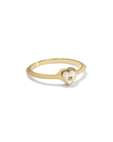 Adalynn 18k Gold Vermeil Heart Band Ring in Ivory Mother-of-Pearl