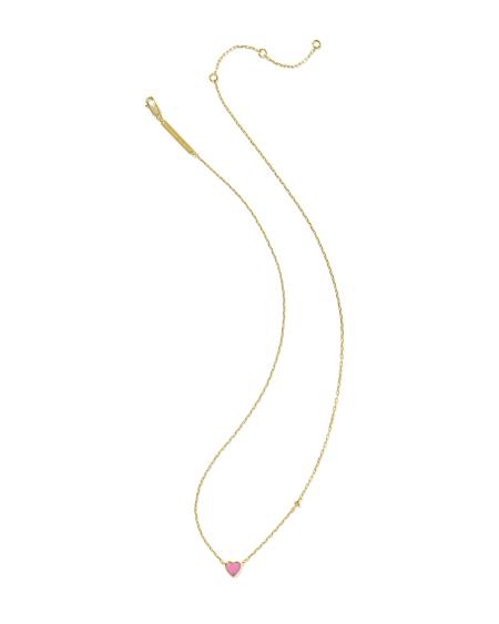 Enamel 18k Gold Vermeil Heart Pendant Necklace in Pink Enamel