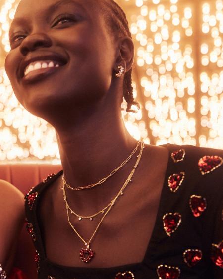 Ashton Gold Heart Short Pendant Necklace in Red Glass