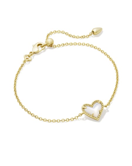 Ari Heart Gold Delicate Chain Bracelet in Ivory Mother-of-Pearl