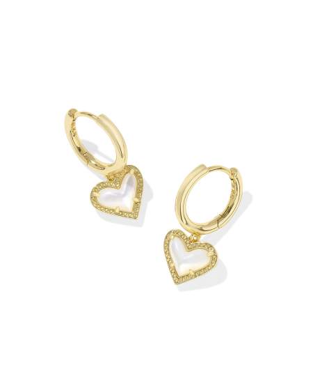 Ari Heart Gold Huggie Earrings in Ivory Mother-of-Pearl