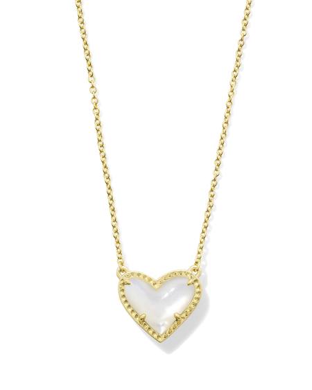 Ari Heart Gold Pendant Necklace in Ivory Mother-of-Pearl