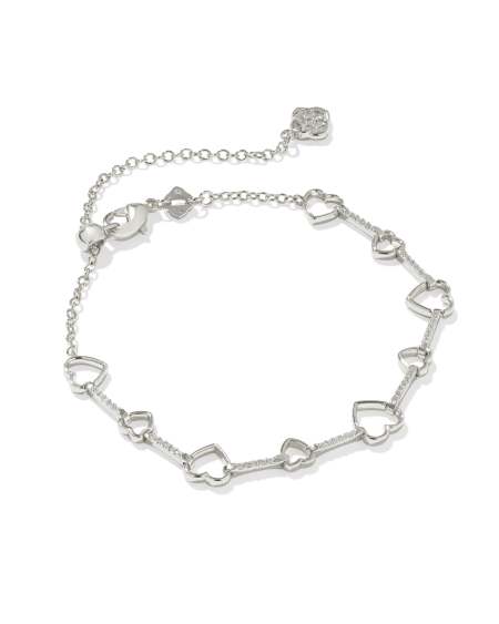 Haisley Heart Silver Delicate Chain Bracelet in White CZ