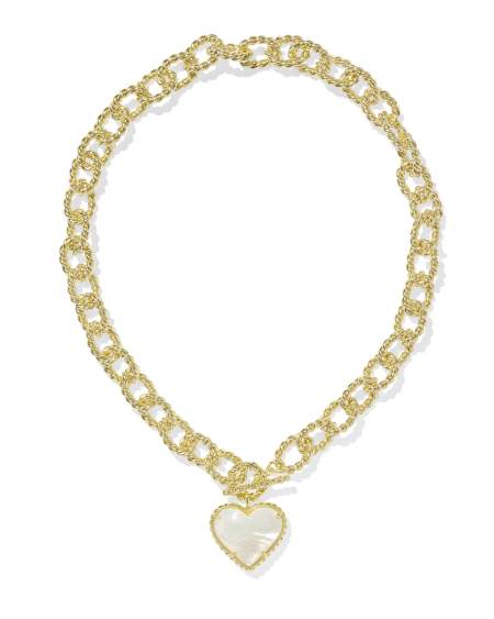 Haisley Heart Gold Statement Necklace in Ivory Mother-of-Pearl