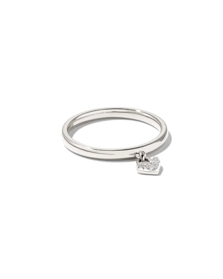 Pave Heart Padlock 14k White Gold Band Ring in White Diamond