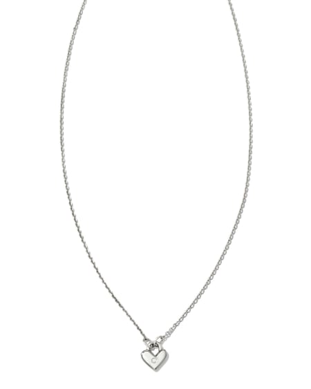 Tiny Heart Padlock 14k White Gold Pendant Necklace in White Diamond