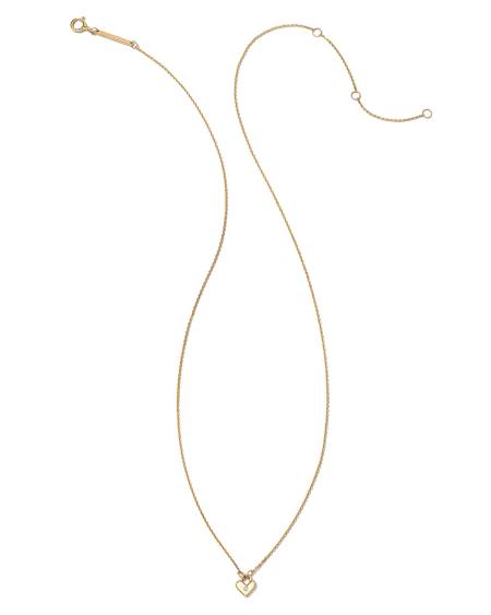 Tiny Heart Padlock 14k Yellow Gold Pendant Necklace in White Diamond