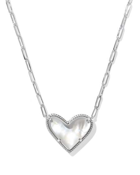 Ari Heart Statement Silver Short Pendant Necklace 