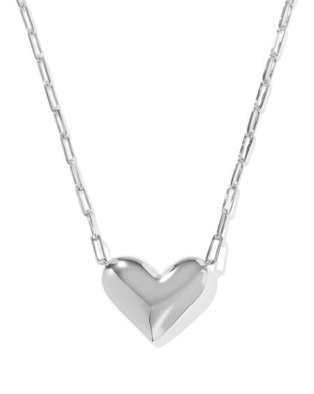 Ari Heart Statement Silver Short Pendant Necklace 