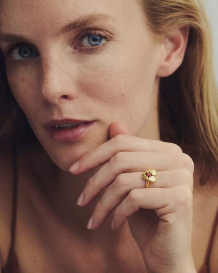 Bold Heirloom Heart 18k Yellow Gold Vermeil Band Ring 