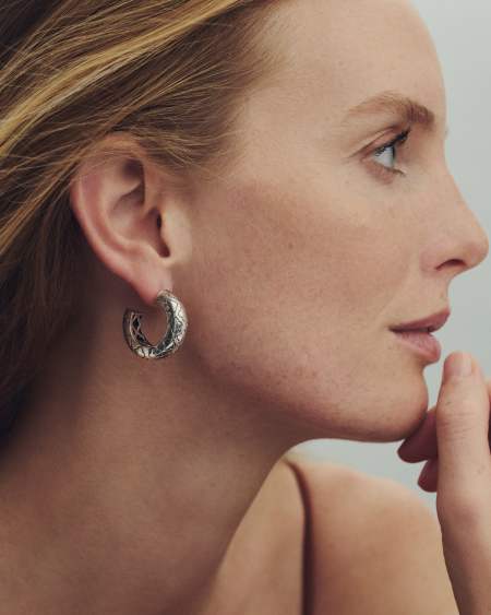 Bold Etched Oxidized Sterling Silver Hoop Earrings