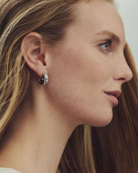 Bold Etched Oxidized Sterling Silver Huggie Earrings  