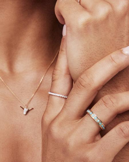 Drew 14k Yellow Gold Band Ring in Genuine Turquoise