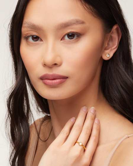 Davie 18k Gold Vermeil Band Ring in White Opal