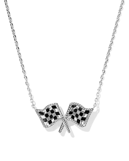 Checkered Flag Silver Short Pendant Necklace