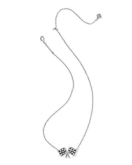 Checkered Flag Silver Short Pendant Necklace