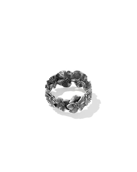 Cailey Flower Vintage Silver Band Ring 