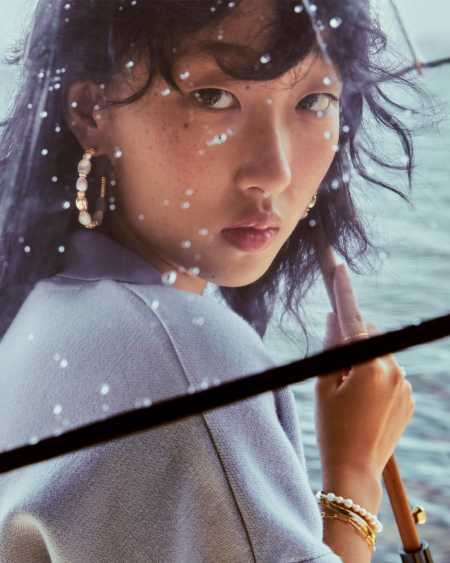 Melody Gold Beaded Hoop Earrings in Freshwater Cultured Pearl