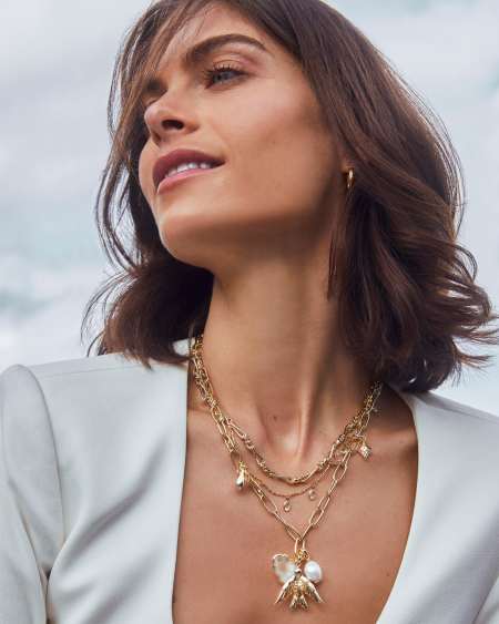 Melody Convertible Gold Statement Charm Necklace in Freshwater Cultured Pearl