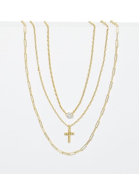 Jada Gold Necklace Layering Set of 3 in White CZ