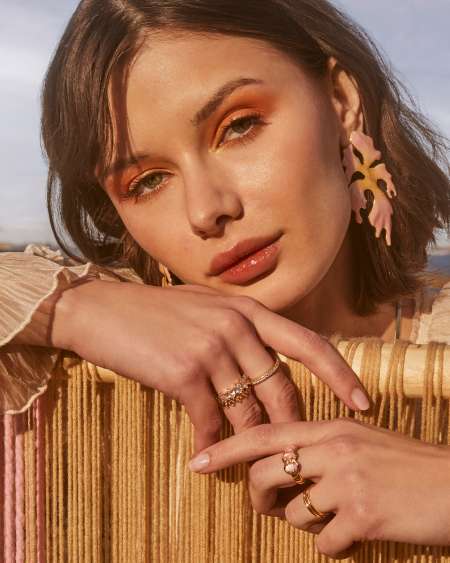 Savannah Gold Statement Earrings in Pink Enamel