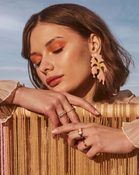 Savannah Gold Statement Earrings in Pink Enamel