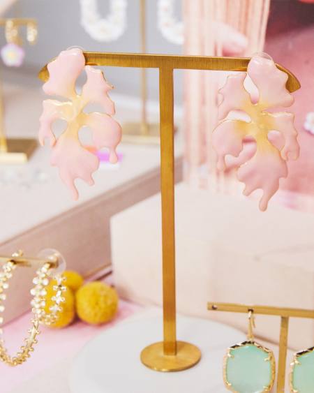 Savannah Gold Statement Earrings in Pink Enamel