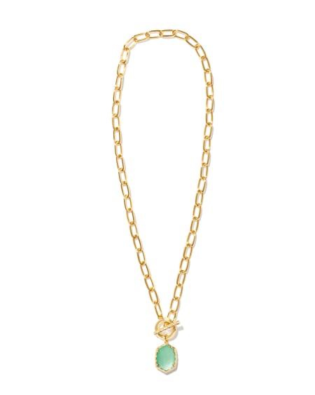 Daphne Convertible Gold Link and Chain Necklace in Coral Pink Mother-of-Pearl