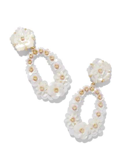 Deliah Convertible Gold Statement Earrings in Iridescent White Mix