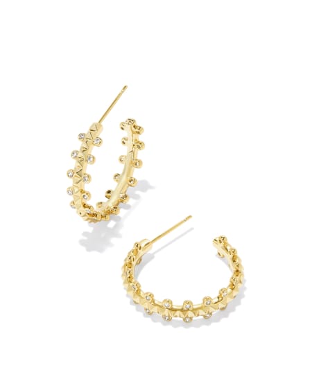 Jada Gold Small Hoop Earrings in White CZ
