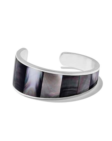 Tenley Bright Silver Shell Cuff Bracelet in Black Mother-of-Pearl