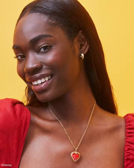 Disney | Kendra Scott Snow White Vintage Gold Locket Short Pendant Necklace in Royal Red Mother-of-Pearl