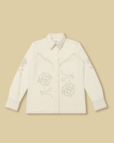 Wrangler® x Yellow Rose by Kendra Scott Denim Studded Western Shacket