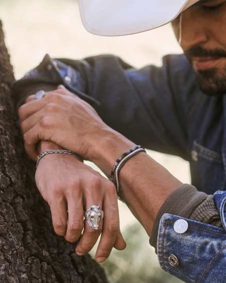 Beau Oxidized Sterling Silver Band Ring in Smoky Quartz