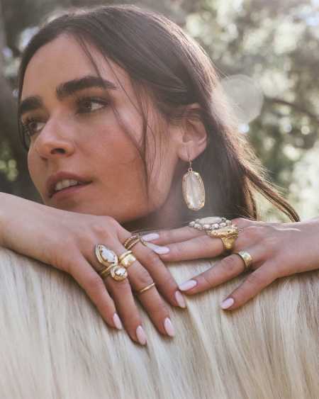 Elle Vintage Gold Etch Frame Drop Earrings in Iridescent Abalone