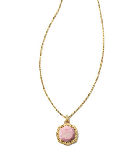 Davis 18k Gold Vermeil Etch Frame Short Pendant Necklace in Pale Pink Thulite