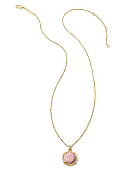 Davis 18k Gold Vermeil Etch Frame Short Pendant Necklace in Pale Pink Thulite
