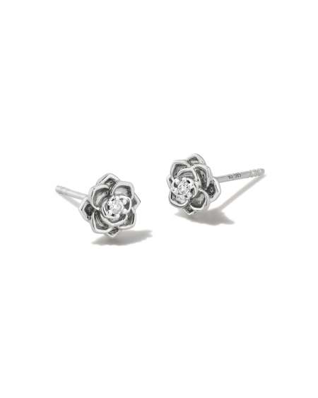 Ansel Rose 14k White Gold Stud Earrings in White Diamond