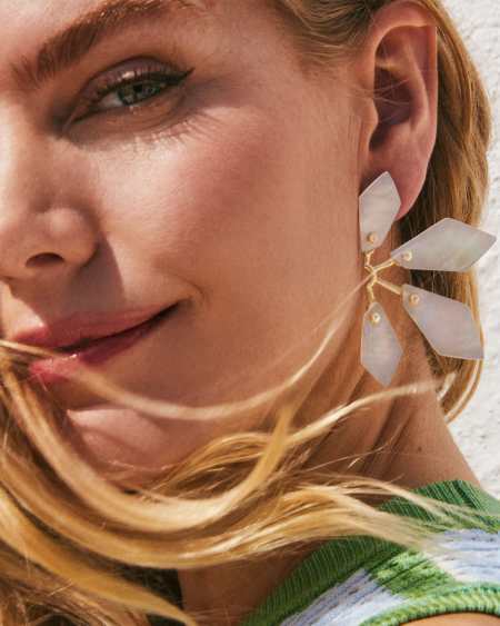 Malika Gold Statement Earrings in Ivory Mother-of-Pearl