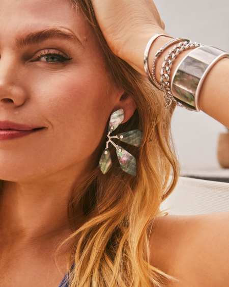 Tenley Bright Silver Shell Cuff Bracelet in Black Mother-of-Pearl