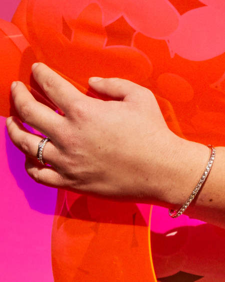 Chandler Gold Bangle Bracelet in White Opalite Mix