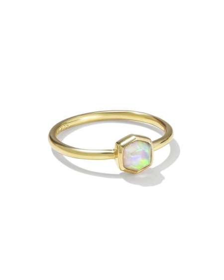 Davie 18k Gold Vermeil Band Ring in White Lab Grown Opal