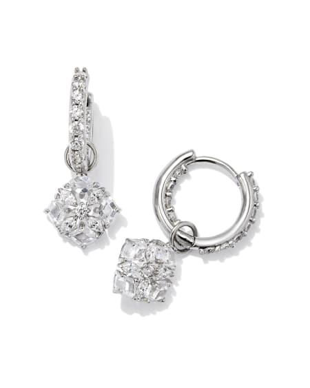 Dira Convertible Silver Crystal Huggie Earrings in White CZ