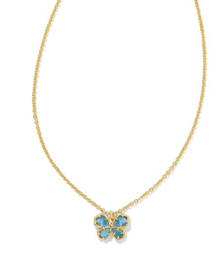 Mae Gold Butterfly Short Pendant Necklace in Indigo Watercolor Illusion