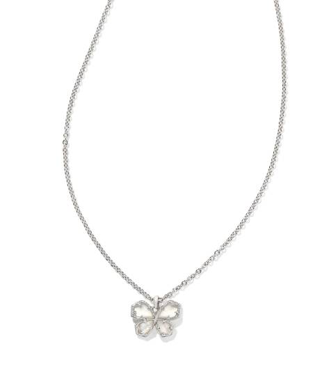 Mae Silver Butterfly Short Pendant Necklace in Ivory Mother-of-Pearl
